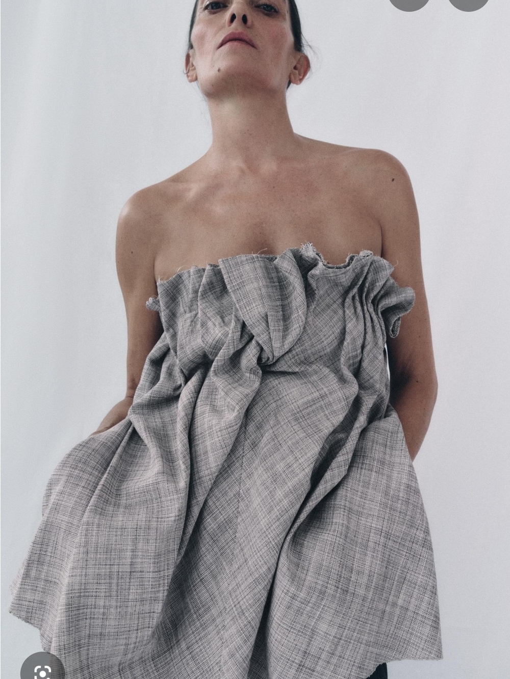 Zara Gray Plaid Strapless Ruffle Top - Light Gray